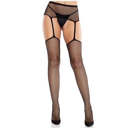 LEG AVENUE - LACE STOCKINGS WITH CROSS AND GARTER BELT BLACK - My naughty haven #