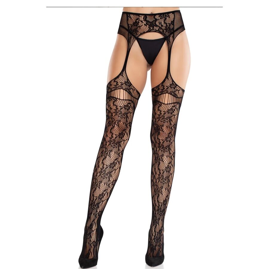 LEG AVENUE - LACE STOCKINGS WITH GARTERS BLACK - My naughty haven #
