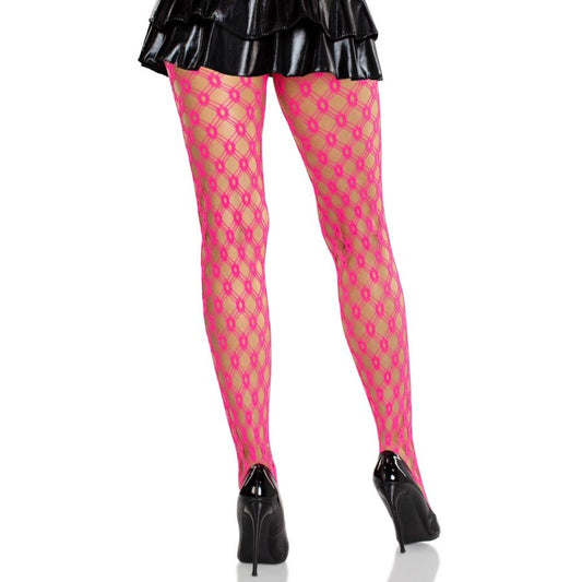 LEG AVENUE - LACE TIGHTS WITH EYELETS NEON PINK - My naughty haven #