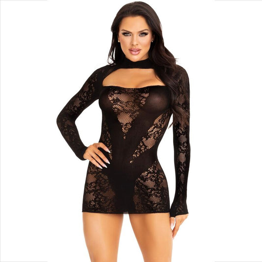 LEG AVENUE - MINI DRESS WITH LACE LONG SLEEVE BLACK - My naughty haven #