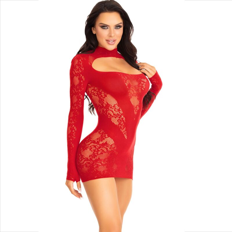 LEG AVENUE - MINI DRESS WITH LACE LONG SLEEVE RED - My naughty haven #