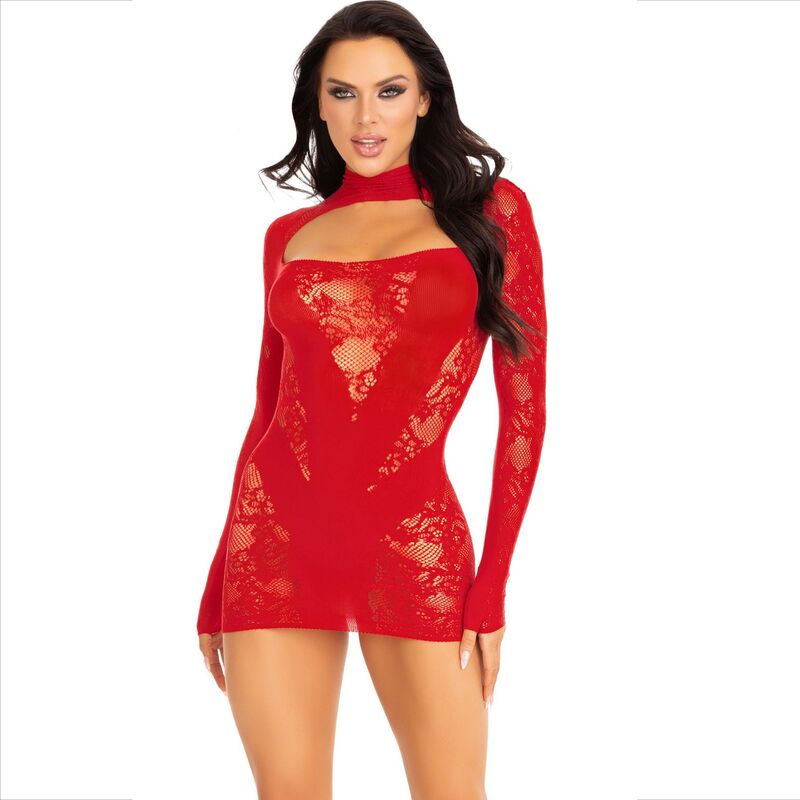 LEG AVENUE - MINI DRESS WITH LACE LONG SLEEVE RED - My naughty haven #