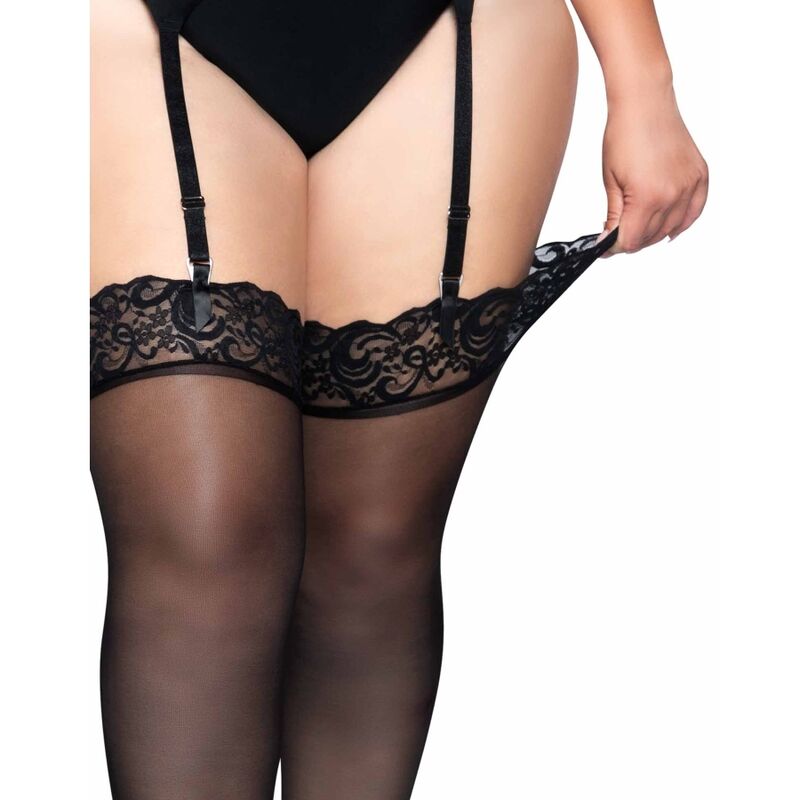 LEG AVENUE - OUTLET - BLACK NYLON STOCKINGS WITH LACE TOP PLUS - My naughty haven #