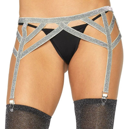 LEG AVENUE - SILVER LUREX ELASTIC GARTER BELT ONE SIZE - My naughty haven #