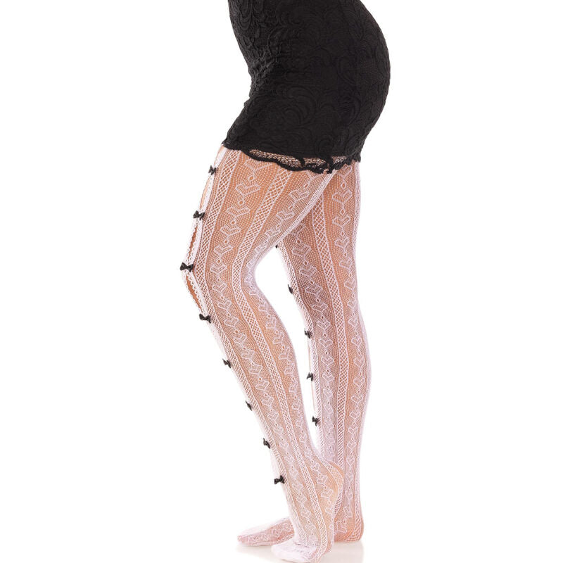 LEG AVENUE - STOCKINGS WITH OPENINGS HEART & BOWS WHITE - My naughty haven #