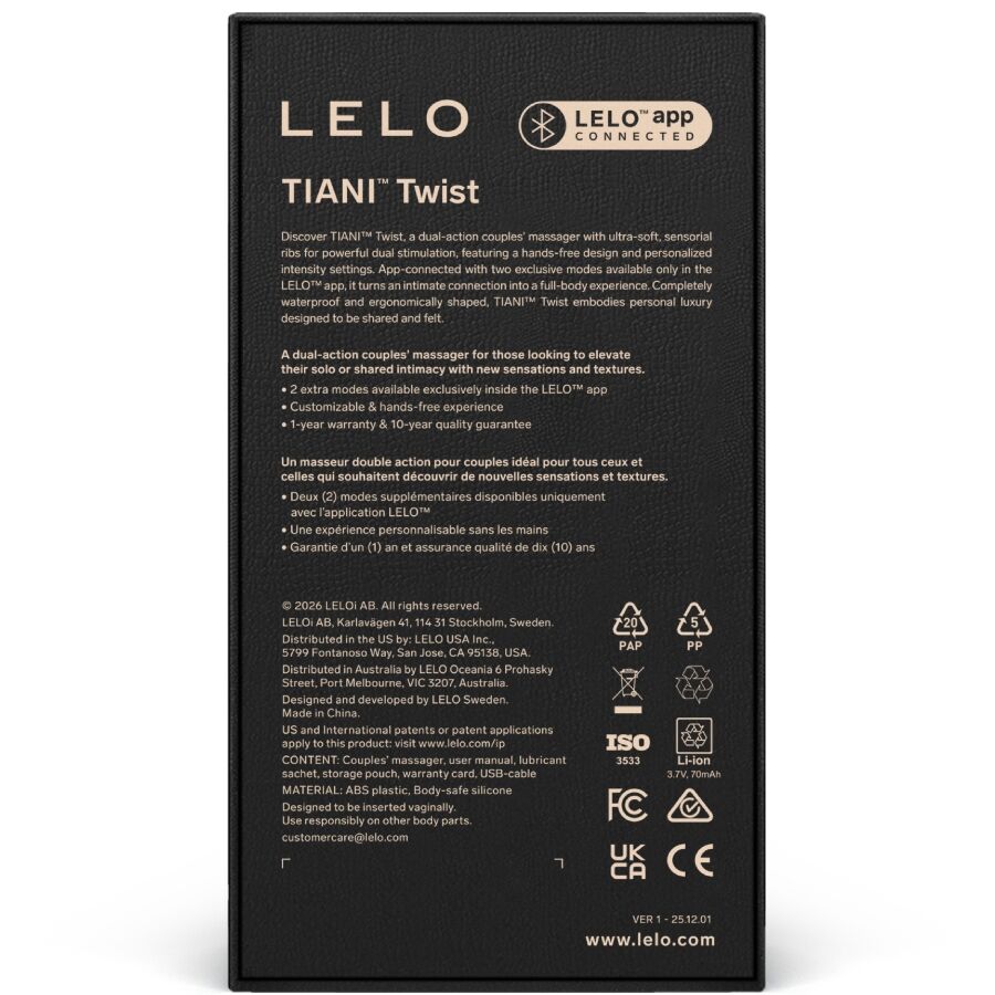 LELO - TIANI TWIST COUPLES VIBRATOR LAVENDER - My naughty haven #