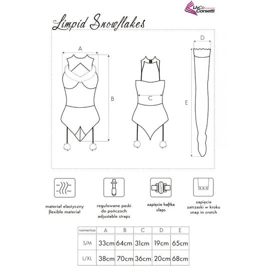 LIVCO CORSETTI FASHION - LIMPID SNOWFLAKES LC 90604 БОДИ + ЧОРАПИ + КОЛЕДНА ЛЕНТА ЗА ЧЕЛКА S/M