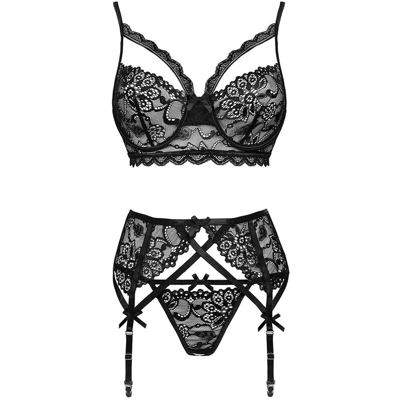 LIVCO CORSETTI FASHION - MORIDAM LC 90552 BRA + GARTER BELT + PANTY NEGRO L/XL - My naughty haven #