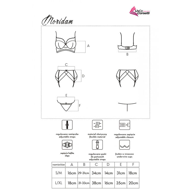 LIVCO CORSETTI FASHION - MORIDAM LC 90552 BRA + GARTER BELT + PANTY NEGRO L/XL - My naughty haven #