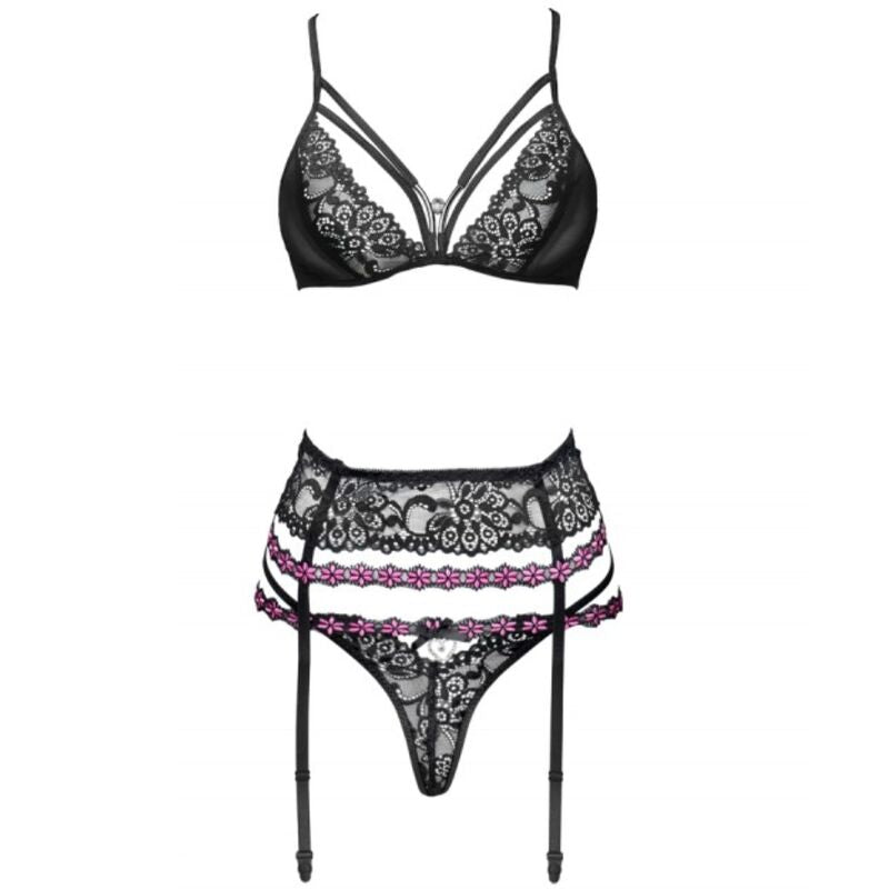 LIVCO CORSETTI FASHION - SNEHANA LC 90443 BRA + GARTER BELT + PANTY BLACK L/XL - My naughty haven #