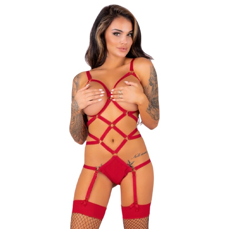 LIVCO CORSETTI FASHION - THIARA LC 20213 SET BODY + STOCKINGS RED S/M - My naughty haven #