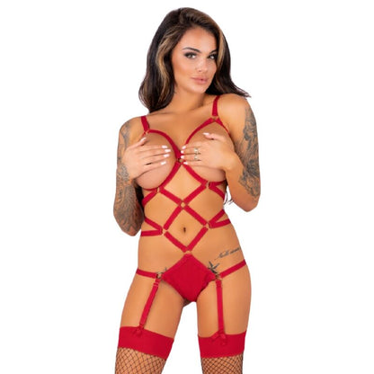 LIVCO CORSETTI FASHION - THIARA LC 20213 SET BODY + STOCKINGS RED S/M - My naughty haven #