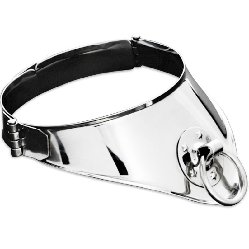 METAL HARD - RESTRAINT COLLAR WITH RING AND PADLOCK 12.5 CM - My naughty haven #