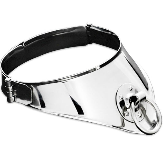 METAL HARD - RESTRAINT COLLAR WITH RING AND PADLOCK 12.5 CM - My naughty haven #
