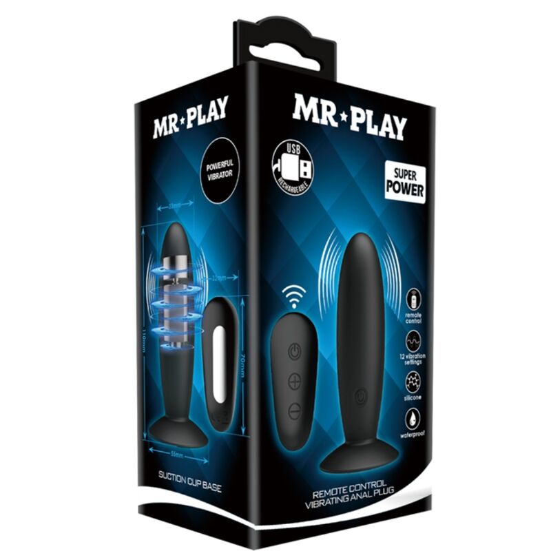 MR PLAY - ANAL PLUG WITH VIBRATION BLACK REMOTE CONTROL - My naughty haven #
