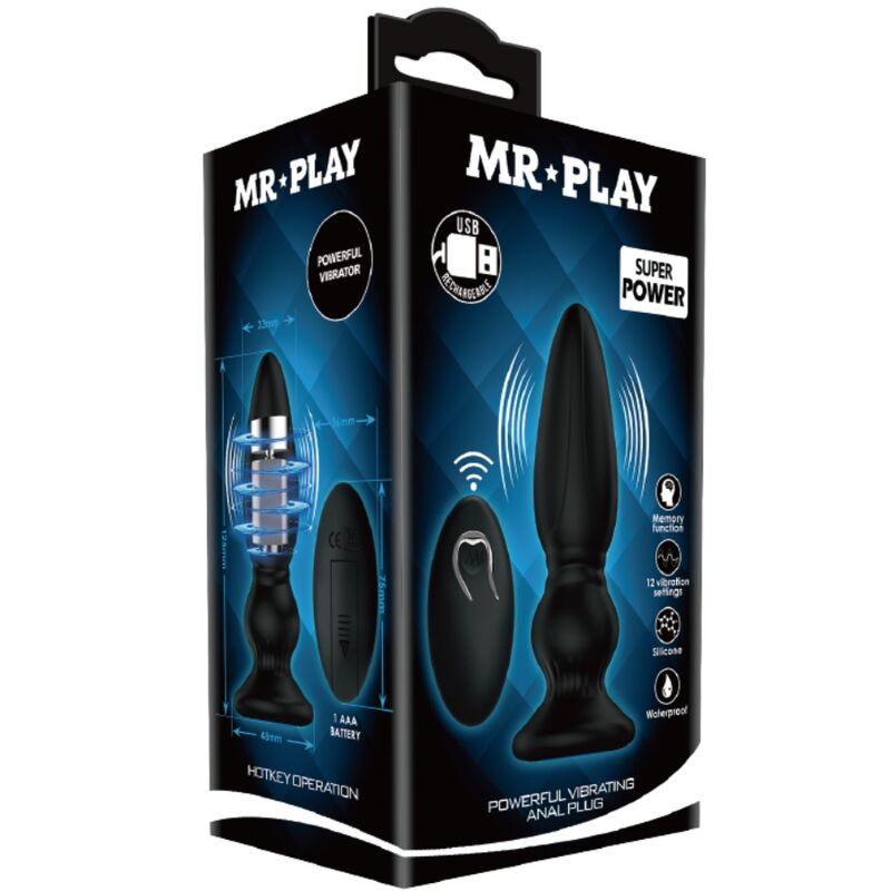 MR PLAY - POWERFUL VIBRATOR REMOTE CONTROL ANAL PLUG BLACK - My naughty haven #