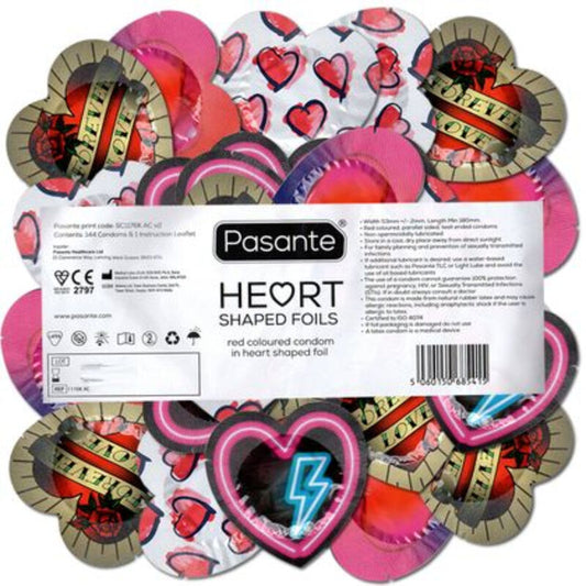 PASANTE - CONDOMS RED HEART SHAPE BAG 144 UNITS - My naughty haven #