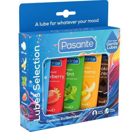 PASANTE - PACK ASSORTED FLAVOR LUBRICANTS 5 UNITS X 15 ML - My naughty haven #