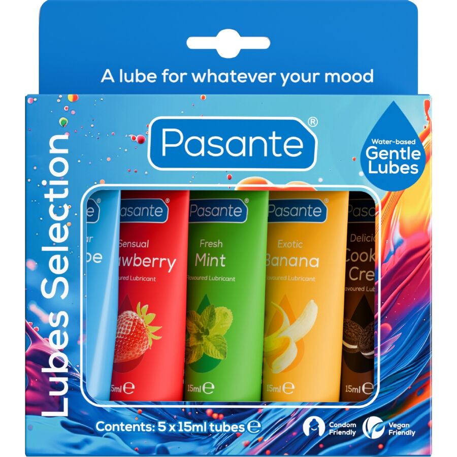PASANTE - PACK ASSORTED FLAVOR LUBRICANTS 5 UNITS X 15 ML - My naughty haven #