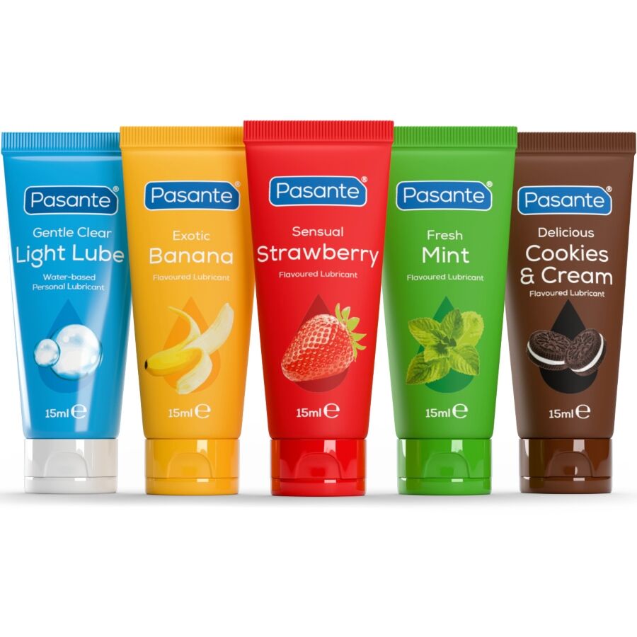 PASANTE - PACK ASSORTED FLAVOR LUBRICANTS 5 UNITS X 15 ML - My naughty haven #