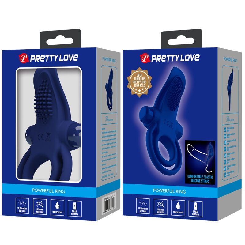 PRETTY LOVE - BRONSON DOUBLE RING WITH VIBRATION BLUE - My naughty haven #