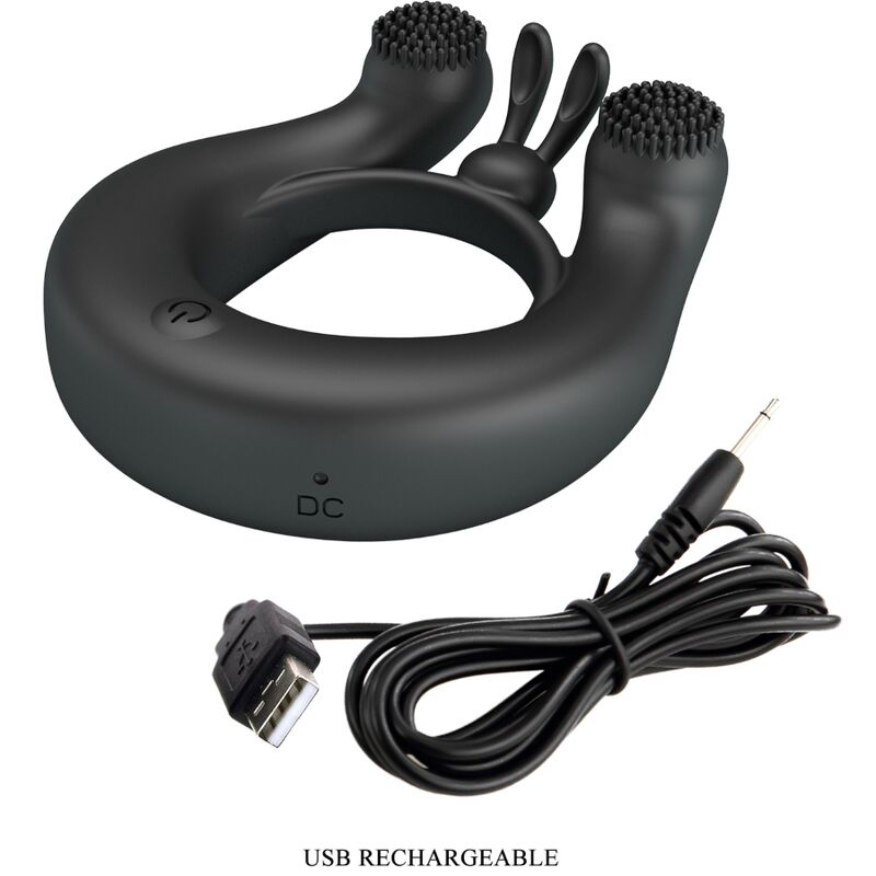 PRETTY LOVE - DAHLIA VIBRATING RING + CLITORIS STIMULATOR 12 VIBRATIONS BLACK - My naughty haven #