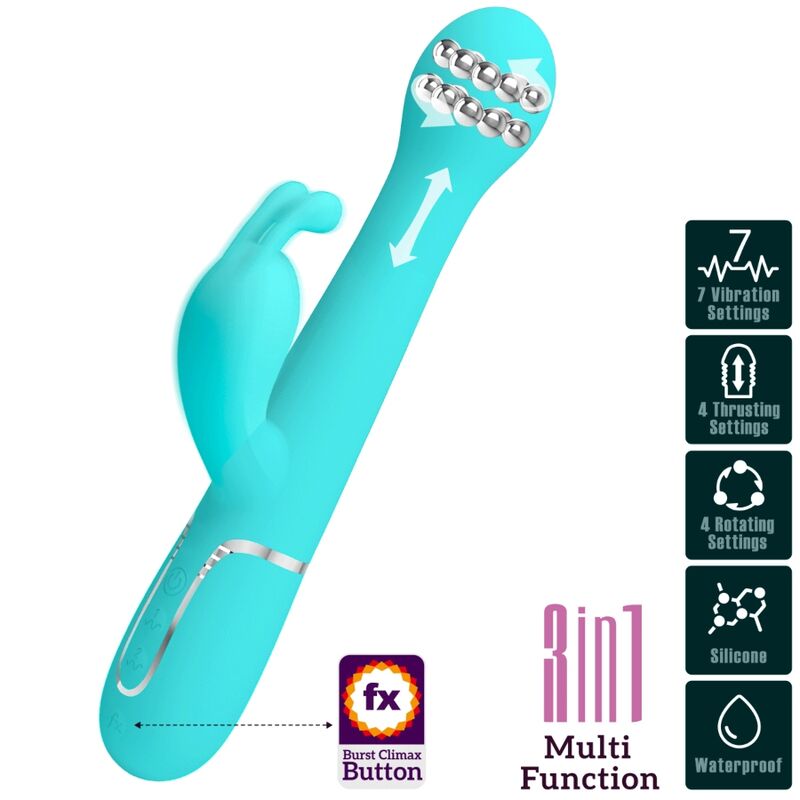 PRETTY LOVE - DEJON RABBIT VIBRATOR 3 IN 1 MULTIFUNCTION AQUA GREEN - My naughty haven #