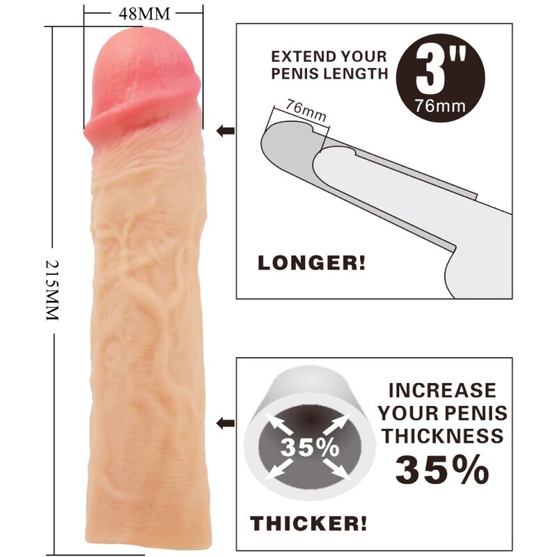 PRETTY LOVE - DEREK PENIS SLEEVE WITH 7.6 CM EXTENSION FLESH - My naughty haven #
