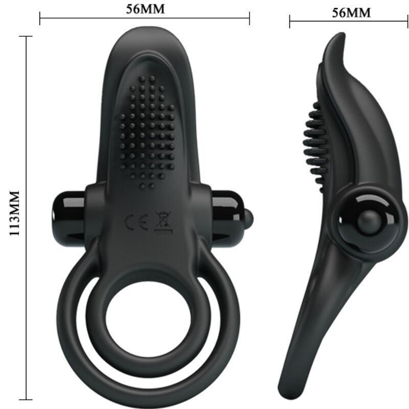PRETTY LOVE - DOUBLE VIBRATING RING + CLITORIS STIMULATOR 10 VIBRATIONS BLACK - My naughty haven #