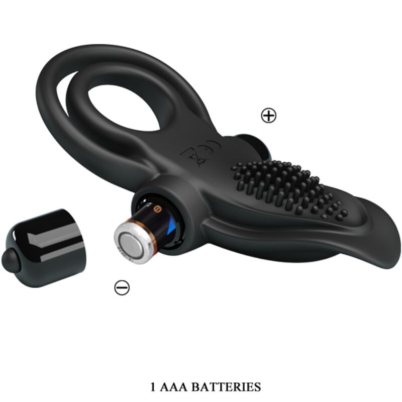 PRETTY LOVE - DOUBLE VIBRATING RING + CLITORIS STIMULATOR 10 VIBRATIONS BLACK - My naughty haven #