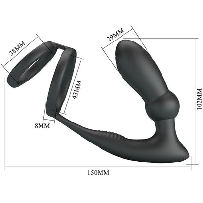 PRETTY LOVE - EMONI PENIS RING + ANAL PLUG 12 VIBRATIONS BLACK - My naughty haven #