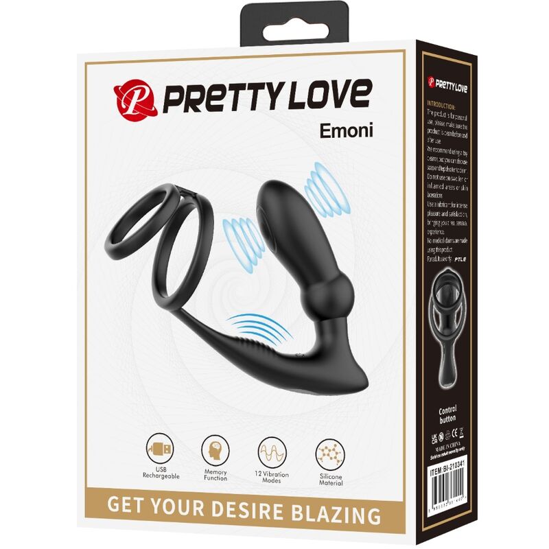 PRETTY LOVE - EMONI PENIS RING + ANAL PLUG 12 VIBRATIONS BLACK - My naughty haven #