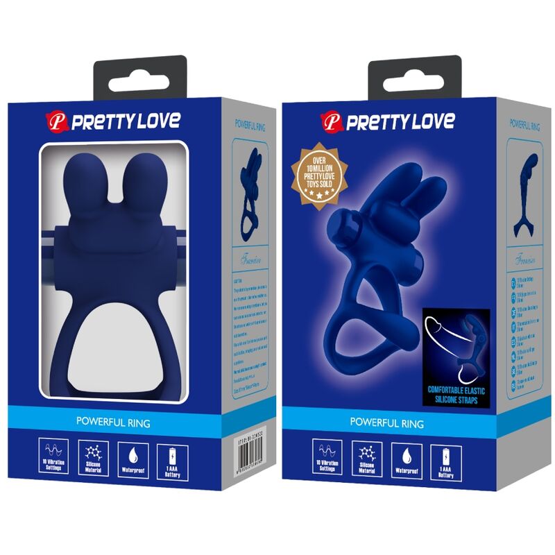 PRETTY LOVE - FRANCISCO DOUBLE VIBRATING RING RABBIT BLUE - My naughty haven #