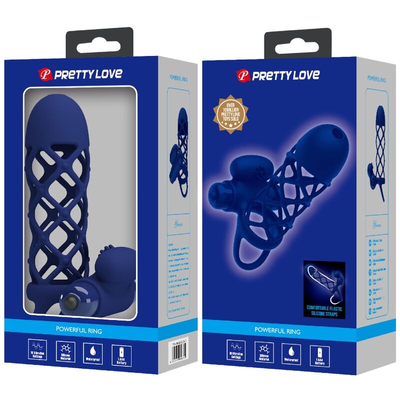 PRETTY LOVE - GIANN VIBRATOR RING WITH SILICONE SHEATH BLUE - My naughty haven #