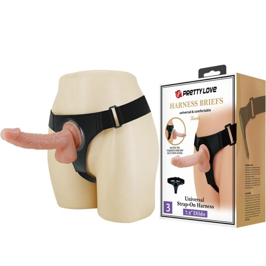 PRETTY LOVE - HARNESS BRIEFS UNIVERSAL HARNESS WITH DILDO KEVIN 19 CM NATURAL - My naughty haven #