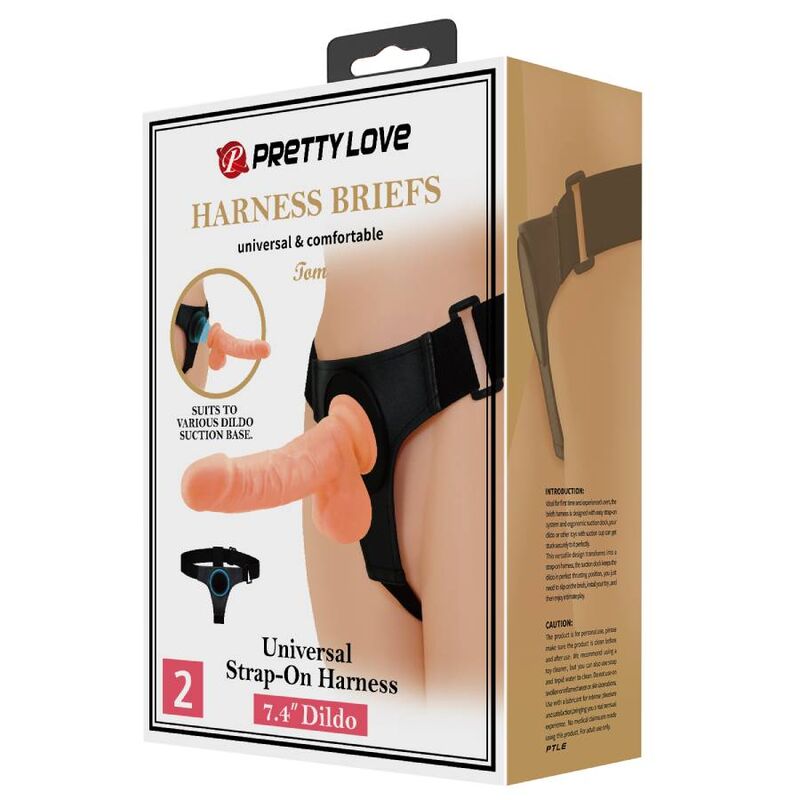 PRETTY LOVE - HARNESS BRIEFS UNIVERSAL HARNESS WITH DILDO TOM 20 CM NATURAL - My naughty haven #