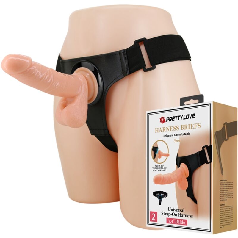 PRETTY LOVE - HARNESS BRIEFS UNIVERSAL HARNESS WITH DILDO TOM 20 CM NATURAL - My naughty haven #