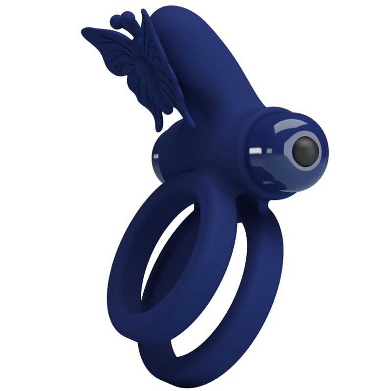 PRETTY LOVE - JAMELE DOUBLE RING WITH VIBRATION & BUTTERFLY STIMULATOR BLUE - My naughty haven #