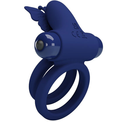 PRETTY LOVE - JAMELE DOUBLE RING WITH VIBRATION & BUTTERFLY STIMULATOR BLUE - My naughty haven #