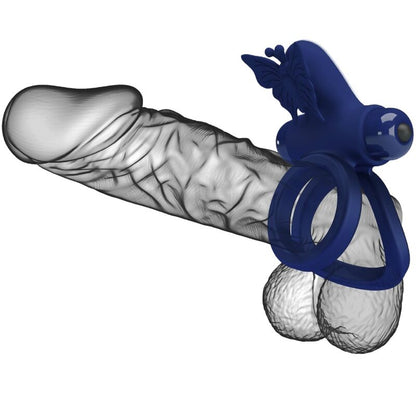 PRETTY LOVE - JAMELE DOUBLE RING WITH VIBRATION & BUTTERFLY STIMULATOR BLUE - My naughty haven #