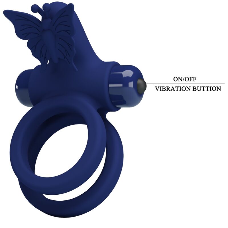 PRETTY LOVE - JAMELE DOUBLE RING WITH VIBRATION & BUTTERFLY STIMULATOR BLUE - My naughty haven #