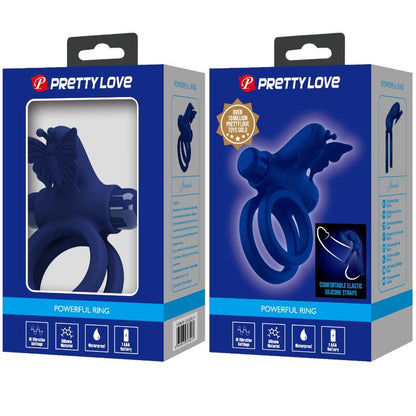 PRETTY LOVE - JAMELE DOUBLE RING WITH VIBRATION & BUTTERFLY STIMULATOR BLUE - My naughty haven #