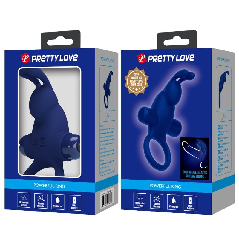 PRETTY LOVE - JIRO RABBIT RING WITH VIBRATION BLUE - My naughty haven #