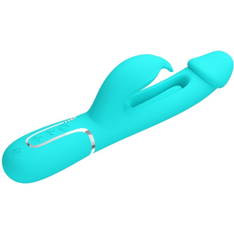 PRETTY LOVE - KAMPAS RABBIT 3 IN 1 MULTIFUNCTION VIBRATOR WITH TONGUE AQUA GREEN - My naughty haven #