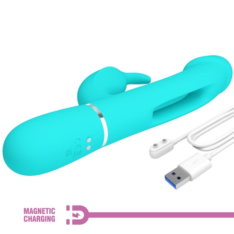 PRETTY LOVE - KAMPAS RABBIT 3 IN 1 MULTIFUNCTION VIBRATOR WITH TONGUE AQUA GREEN - My naughty haven #