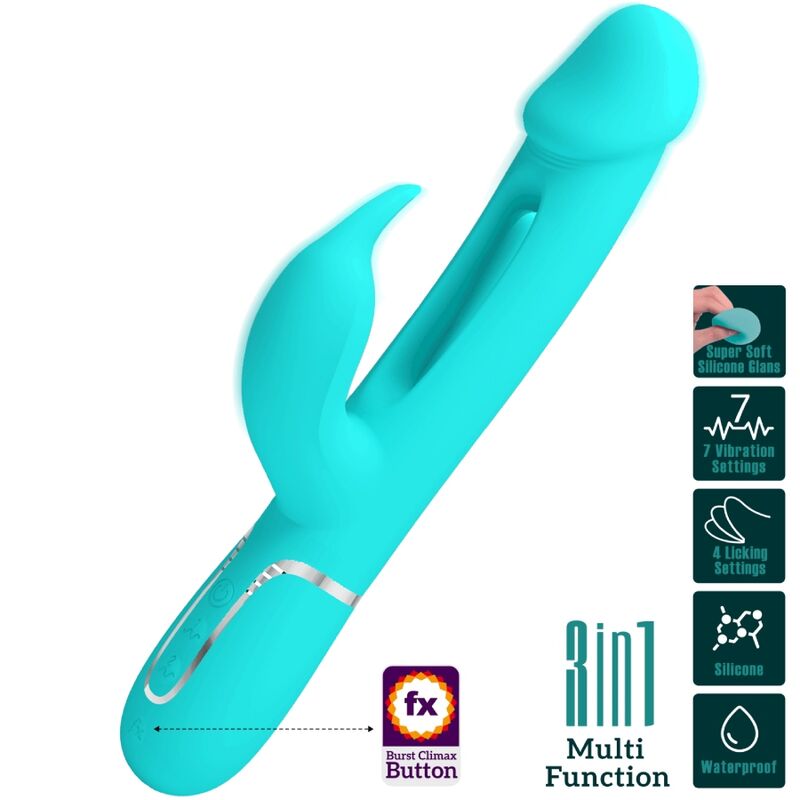 PRETTY LOVE - KAMPAS RABBIT 3 IN 1 MULTIFUNCTION VIBRATOR WITH TONGUE AQUA GREEN - My naughty haven #