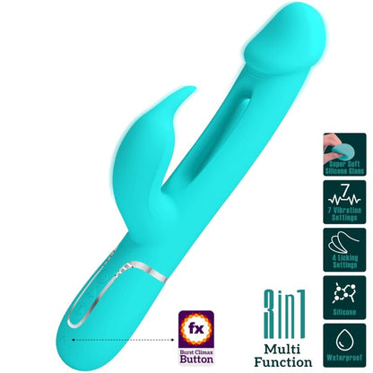 PRETTY LOVE - KAMPAS RABBIT 3 IN 1 MULTIFUNCTION VIBRATOR WITH TONGUE AQUA GREEN - My naughty haven #