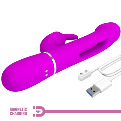 PRETTY LOVE - KAMPAS RABBIT 3 IN 1 MULTIFUNCTION VIBRATOR WITH TONGUE FUCHSIA - My naughty haven #