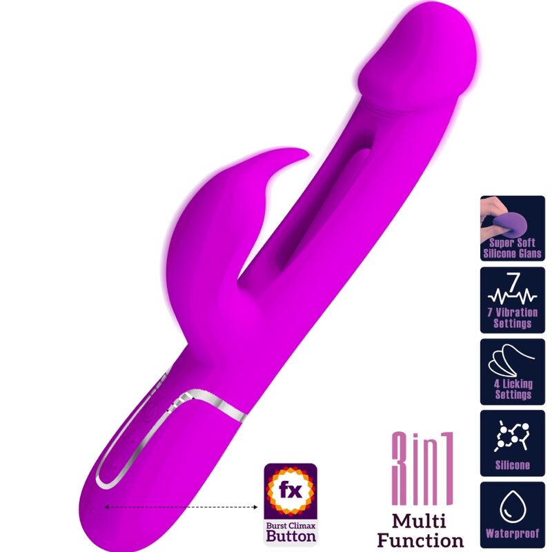 PRETTY LOVE - KAMPAS RABBIT 3 IN 1 MULTIFUNCTION VIBRATOR WITH TONGUE FUCHSIA - My naughty haven #