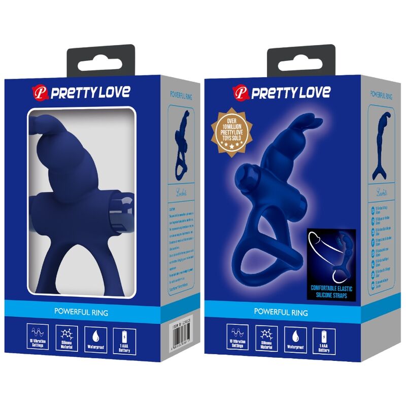 PRETTY LOVE - LUCHITO DOUBLE VIBRATING RING RABBIT BLUE - My naughty haven #